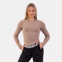 NEBBIADámske tričko Ribbed Long Sleeve Top Organic Cotton Brown  XS