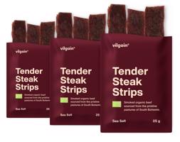Vilgain Sušené steakové prúžky BIO –  3× morská soľ 25 g